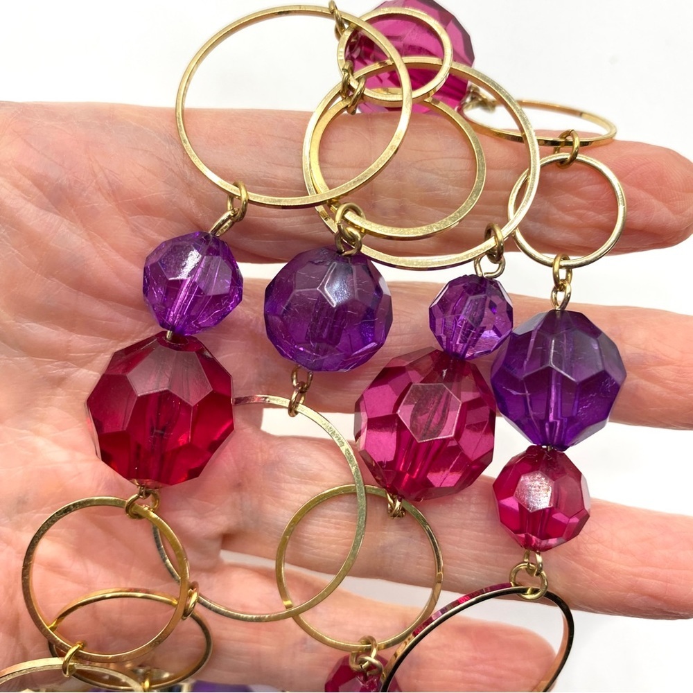 Silver Tone Pink Acrylic Bead Circle Necklace
